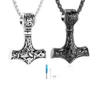 GBAFGLC Collier talisman viking marteau de Thor pour homme, pendentif amulette nordique vintage Mjolnir avec chaîne en blé robuste, bijou en acier inoxydable (boîte cadeau) | Pendentif amulette