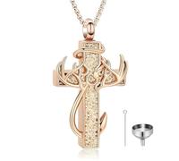 GBAFGLC Collier urne en forme de croix pour cendres - Pour homme et femme - En forme de bois de cerf - Bijou funéraire - Pendentif en forme de poisson - Cadeau souvenir, Unisex, Acier inoxydable, Pas