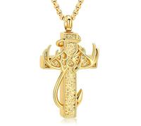 GBAFGLC Collier urne en forme de croix pour cendres - Pour homme et femme - En forme de bois de cerf - Bijou funéraire - Pendentif en forme de poisson - Cadeau souvenir, Unisex, Acier inoxydable, Pas