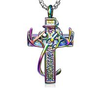 GBAFGLC Collier urne en forme de croix pour cendres - Pour homme et femme - En forme de bois de cerf - Bijou funéraire - Pendentif en forme de poisson - Cadeau souvenir, Unisex, Acier inoxydable, Pas