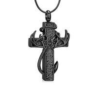 GBAFGLC Collier urne en forme de croix pour cendres pour homme et femme - Pendentif en forme de bois de cerf - Bijoux funéraires - Bijoux souvenirs (noir)