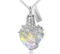 GBAFGLC Collier urne funéraire en forme de cœur pour cendres Arbre de vie Bijoux en cristal avec entonnoir pour cendres commémoratives Pendentif souvenir pour un être cher, taille unique, Acier