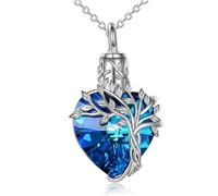 GBAFGLC Collier urne funéraire en forme de cœur pour cendres Arbre de vie Bijoux en cristal avec entonnoir pour cendres commémoratives Pendentif souvenir pour un être cher, taille unique, Acier