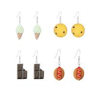 GBAHFY Lot de 4 paires de boucles d'oreilles pendantes en forme de hot dogs en forme de crème glacée sucrée, biscuits, chocolat, Grand, Résine, Pas de pierre précieuse