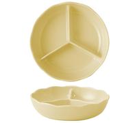 GBASDXU Assiettes à portions, Assiette Divisée En Porcelaine Avec Cloison À 3 Compartiments, Bol De Petit-déjeuner, Plateau De Dîner, 1 Paquet (jaune)