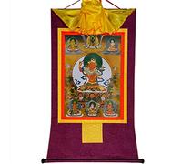 GBASDXU Bouddhisme tibétain Thangka, Tapisserie bouddhiste, thangka tibétain, bouddha, tenture murale Thangka, cinq formes de Manjusri (bouddha de la sagesse, gloire douce), peinture, brocart,