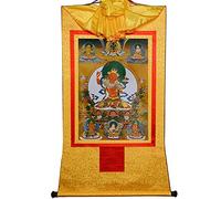 GBASDXU Bouddhisme tibétain Thangka, Tapisserie bouddhiste, thangka tibétain, bouddha, tenture murale Thangka, cinq formes de Manjusri (bouddha de la sagesse, gloire douce), peinture, brocart,