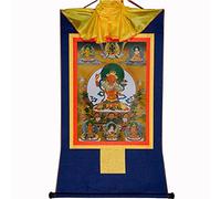 GBASDXU Bouddhisme tibétain Thangka, Tapisserie bouddhiste, thangka tibétain, bouddha, tenture murale Thangka, cinq formes de Manjusri (bouddha de la sagesse, gloire douce), peinture, brocart,