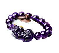 GBASDXU Bracelet Feng Shui Richesse, Amulette de richesse en cristal de Quartz violet naturel Pixiu Pi Yao, bracelet extensible en perles