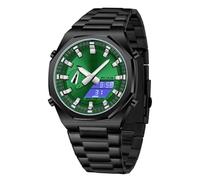 GBB Montre à quartz analogique et numérique pour homme - Multifonctionnelle - Double affichage - Étanche - Pour le travail, le travail décontracté, noir/vert