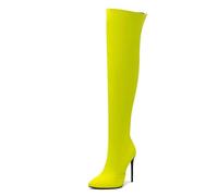 GBBRZKTB Talons Hauts Bottes Au Dessus Du Genou Femmes Bout Pointu Talon Aiguille Fermeture Éclair Bottes Hautes Daim Chaussures Soirée 12cm,Yellow-39
