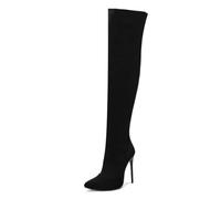 GBBRZKTB Talons Hauts Bottes Au Dessus Du Genou Femmes Bout Pointu Talon Aiguille Fermeture Éclair Bottes Hautes Daim Chaussures Soirée 12cm,Black-47
