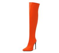 GBBRZKTB Talons Hauts Bottes Au Dessus Du Genou Femmes Bout Pointu Talon Aiguille Fermeture Éclair Bottes Hautes Daim Chaussures Soirée 12cm,Orange-39