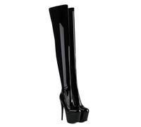 GBBRZKTB Talons Hauts Bottes Plateforme Au Dessus Du Genou Femmes Bottes Talons Aiguilles Extensibles Cuissardes Chaussures Soirée 15,5cm,Bright black-38