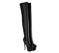 GBBRZKTB Talons Hauts Bottes Plateforme Au Dessus Du Genou Femmes Bottes Talons Aiguilles Extensibles Cuissardes Chaussures Soirée 15,5cm,Matt black-46