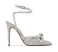 GBBRZKTB Talons Hauts Escarpins Bout Fermé Femmes Destiny avec Strass Brillants Bride Cheville Chaussures Soirée Mariage 11,5cm,Silver-37
