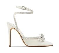 GBBRZKTB Talons Hauts Escarpins Bout Fermé Femmes Destiny avec Strass Brillants Bride Cheville Chaussures Soirée Mariage 11,5cm,White-37