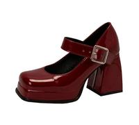 GBBRZKTB Talons Hauts Escarpins Plateforme Bout Carré Femmes Chaussures Mary Jane Talon Épais Bout Fermé 9cm,Red-40