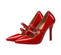 GBBRZKTB Talons Hauts Escarpins Talons Aiguilles Bout Pointu Femmes Chaussures Bureau Double Boucle Bride pour Robe Mariée 10cm,Red-47