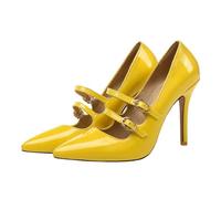 GBBRZKTB Talons Hauts Escarpins Talons Aiguilles Bout Pointu Femmes Chaussures Bureau Double Boucle Bride pour Robe Mariée 10cm,Yellow-41