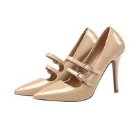 GBBRZKTB Talons Hauts Escarpins Talons Aiguilles Bout Pointu Femmes Chaussures Bureau Double Boucle Bride pour Robe Mariée 10cm,Apricot-37