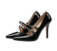 GBBRZKTB Talons Hauts Escarpins Talons Aiguilles Bout Pointu Femmes Chaussures Bureau Double Boucle Bride pour Robe Mariée 10cm,Black-47