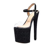 GBBRZKTB Talons Hauts Femmes Talons Aiguilles Bout Ouvert Sandales Paillettes Escarpins Bride Arrière Robe Soirée Chaussures Pole Dance 20cm,Black-43