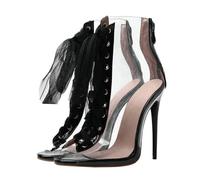 GBBRZKTB Talons Hauts Sandales Bout Ouvert pour Femmes Bottines Lacets PVC Transparent Chaussures Soirée 12cm,Black-38