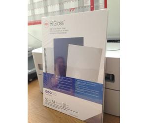 GBC | Assortiment 50 Plats de couverture HiGloss & HiClear A4 | 25 HiClear 180 microns + 25 HiGloss 250 g/m² | Présentation premium | Réf. CR121870