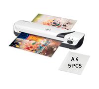 GBC Inspire+ Plastifieuse A4 (blanc), chaude et froide, avec 5 pochettes de plastification A4, design compact et élégant, avec lot de pochettes de démarrage, préchauffage de 4 minutes