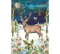 GBCC Carte de Noël pour frère - Wonderful Brother - Motif forêt festive - Cerf, lapins et rouges-gorges - Finition spéciale - Fabriqué au Royaume-Uni - Respectueux de l'environnement