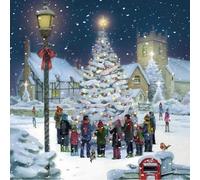 GBCC Lot de cartes de Noël caritatives Pack de 10 - Design chants de Noël autour de l'arbre - Finition feuille - Pack de cartes de vœux festives premium avec enveloppes - Soutien aux œuvres