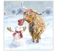 GBCC Lot de cartes de Noël caritatives Pack de 10 - Design de vache des Highlands et bonhomme de neige festif - Pack de cartes de vœux premium avec enveloppes - Soutien aux œuvres caritatives du