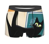 GBCDEDSL Art moderne du milieu du siècle chat confortable doux léger respirant élastique entièrement imprimé livre dormir imprimé double face sous-vêtements plats pour hommes, Noir , M