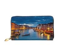 GBCDEDSL Beau Grand Canal Paysage Double Face Entièrement Imprimé Cuir Microfibre Cuir Femme Portefeuille Long Pochette Portefeuille en Cuir, Noir , Taille unique