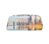 GBCDEDSL Chicago Downtown Sunset Trousse à crayons en cuir avec fermeture éclair tridimensionnelle en PVC Motif croix, Argenté., Taille unique, Sac à vêtements de voyage