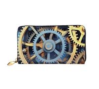 GBCDEDSL Clock Gears Portefeuille double face entièrement imprimé en cuir microfibre pour femme, Noir , Taille unique