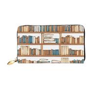 GBCDEDSL Funny Book Shelf Collection and Ladder Double Face Entièrement Imprimé Cuir Microfibre Cuir Femme Long Portefeuille Portefeuille en Cuir, Noir , Taille unique