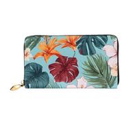 GBCDEDSL Hojas tropicales y Flores Portefeuille en cuir microfibre double face entièrement imprimé pour femme, Noir , Taille unique