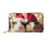 GBCDEDSL Joli cochon d'Inde portant un chapeau de Noël double face entièrement imprimé en cuir microfibre pour femme Portefeuille long en cuir, Noir , Taille unique