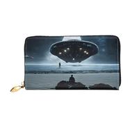 GBCDEDSL Moon Stars and Planets Portefeuille double face en cuir microfibre entièrement imprimé pour femme, Noir , Taille unique