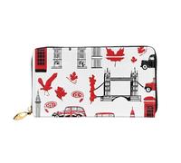 GBCDEDSL Portefeuille long en cuir microfibre imprimé double face avec symboles de l'Angleterre pour femme, Noir , Taille unique