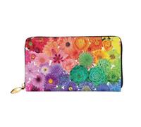 GBCDEDSL Rainbow Flowers Portefeuille en cuir microfibre double face entièrement imprimé pour femme, Noir , Taille unique