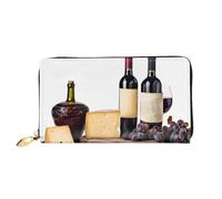 GBCDEDSL Red Wine Galsses & Grapes avec bois double face entièrement imprimé en cuir microfibre Portefeuille en cuir pour femme, Noir , Taille unique