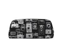 GBCDEDSL Retro Cool Camera Collection Entièrement Imprimé PVC Motif Croix Cuir Fermeture Éclair Tridimensionnelle Trousse à crayons Étudiant, doré, Taille unique, Sac à vêtements de voyage