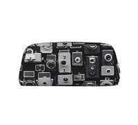 GBCDEDSL Retro Cool Camera Collection Entièrement Imprimé PVC Motif Croix Cuir Fermeture Éclair Tridimensionnelle Trousse à crayons Étudiant, Argenté., Taille unique, Sac à vêtements de voyage