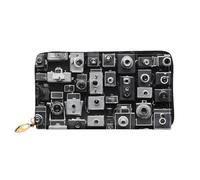 GBCDEDSL Retro Cool Camera Collection Portefeuille double face entièrement imprimé en cuir microfibre pour femme, Noir , Taille unique