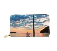 GBCDEDSL Sea at Sunset Portefeuille en cuir microfibre double face entièrement imprimé pour femme, Noir , Taille unique