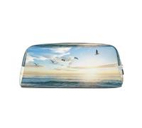 GBCDEDSL The Beach with Sea Birds Trousse à crayons en cuir avec fermeture éclair tridimensionnelle en PVC Motif croix, Argenté., Taille unique, Sac à vêtements de voyage