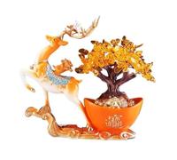GBEVAUEIO Figurine Arbre Porte-Bonheur en Pierres précieuses, Ornements en Forme de cerf for Attirer la Richesse, décoration Feng Shui for la Maison pour la Chance(Orange)